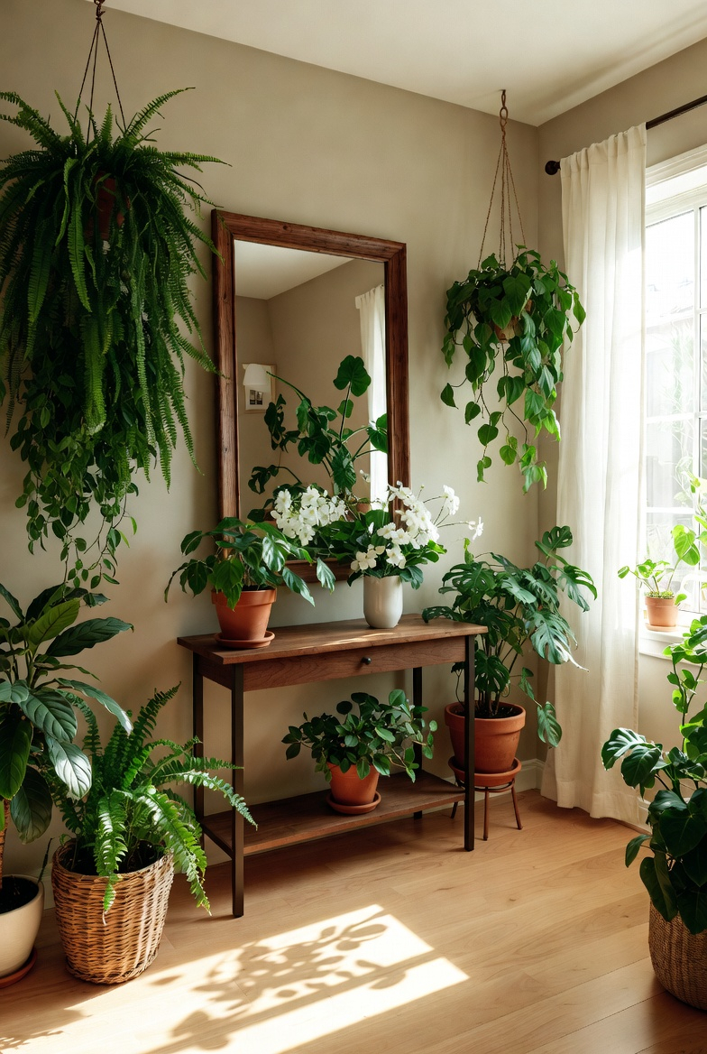 Green indoor plants decorating a fresh spring entryway