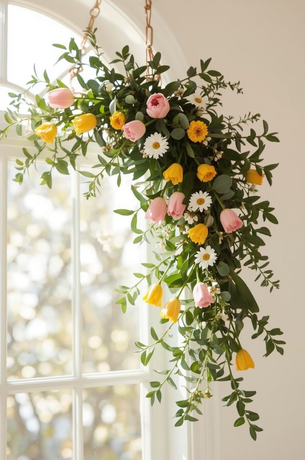 Spring flower Spring Easter Garland decorating a window
