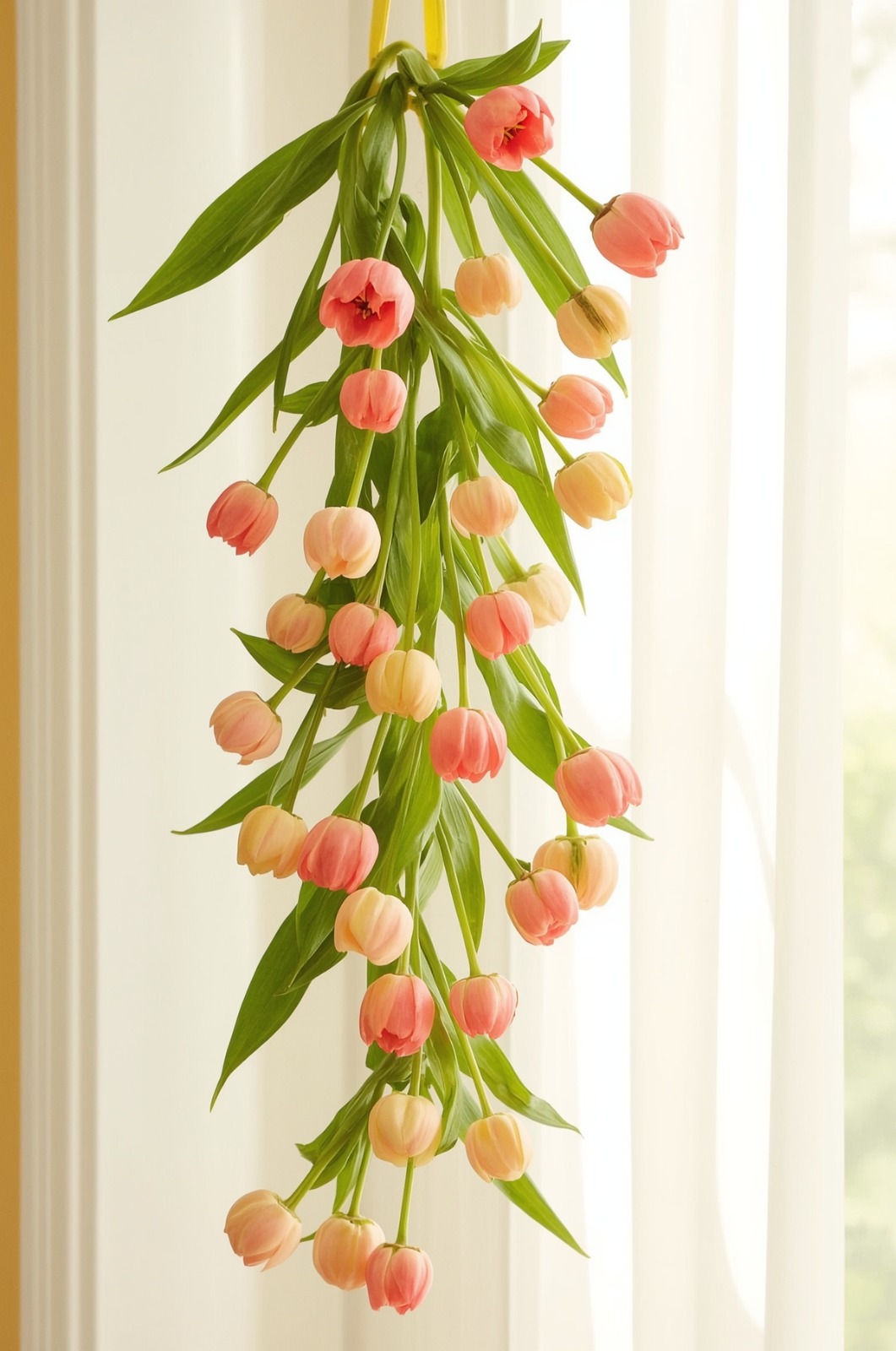 Tulip Spring Easter Garland decorating a sunny window