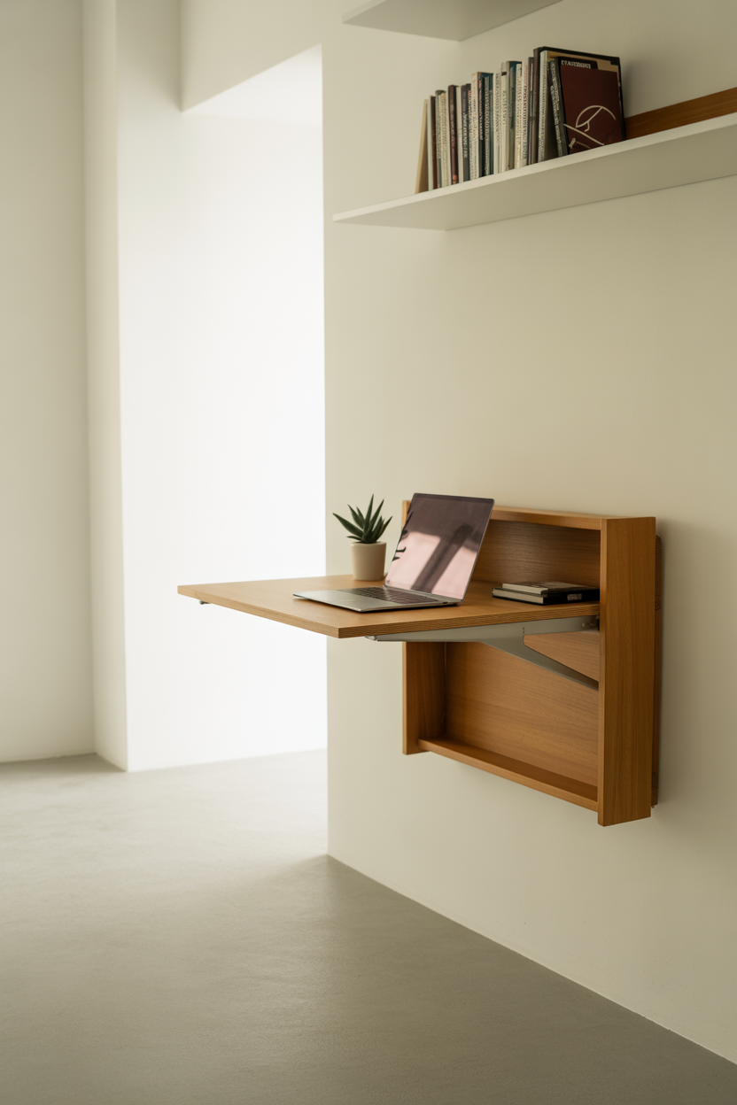 Foldable wall desk storage unit for small apartment workspace