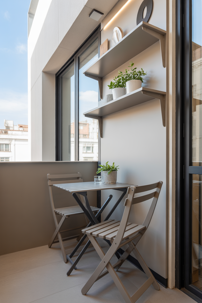 small balcony with foldable furniture smart space saving design