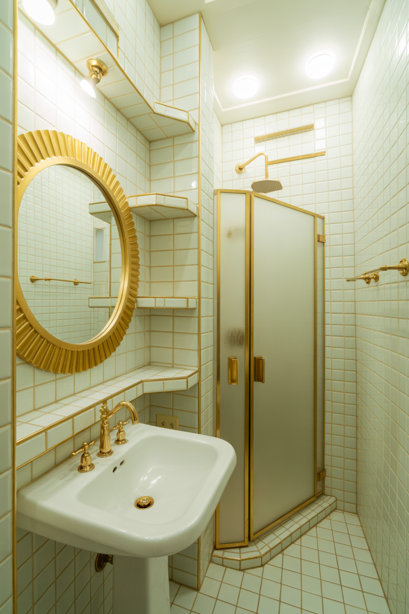 Small Art Deco bathroom with smart space-saving design