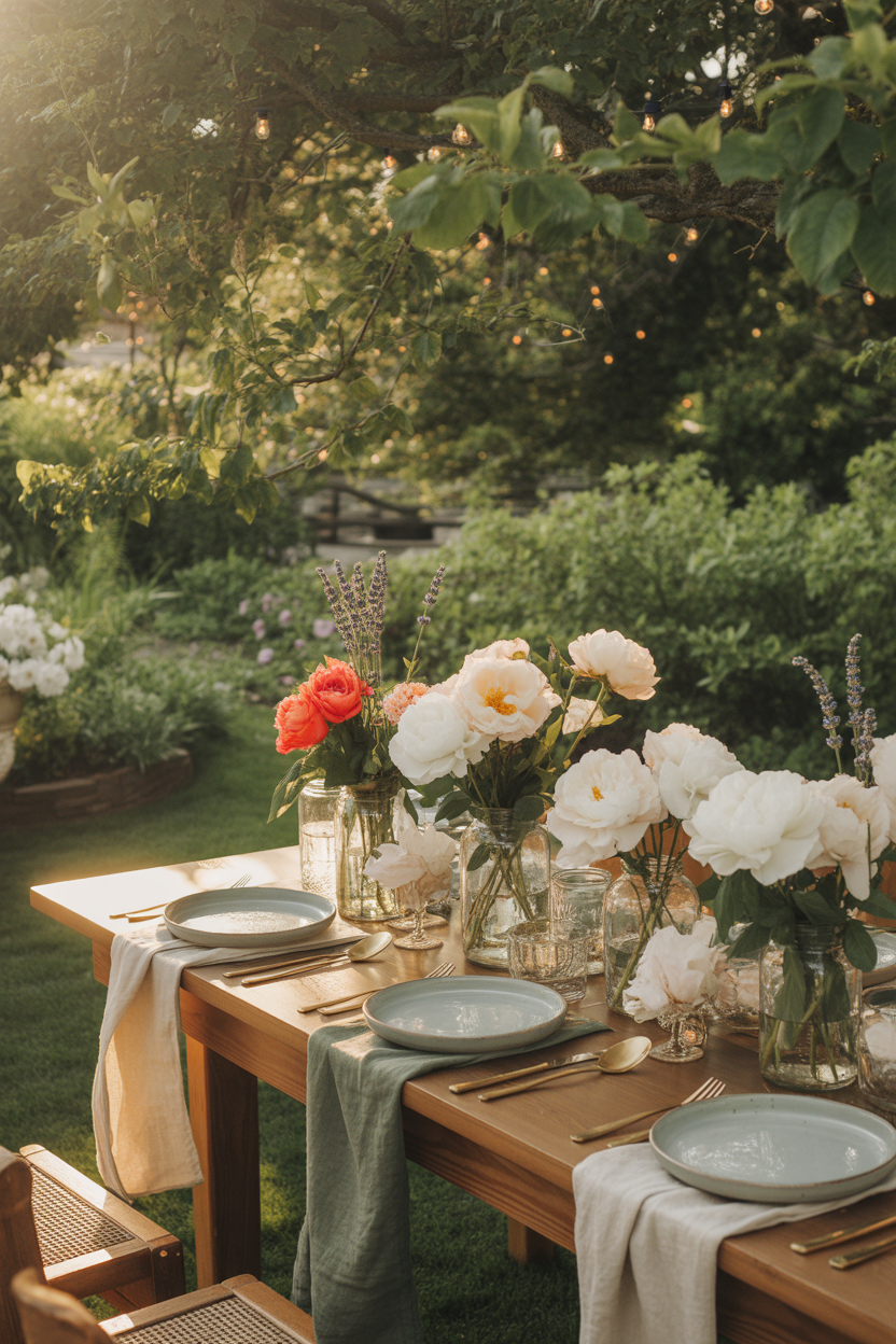 outdoor garden Mother’s Day brunch setup