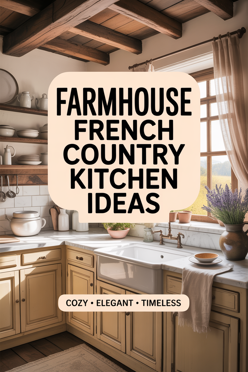 Dreamy farmhouse French country kitchen with rustic wood and soft neutral tones