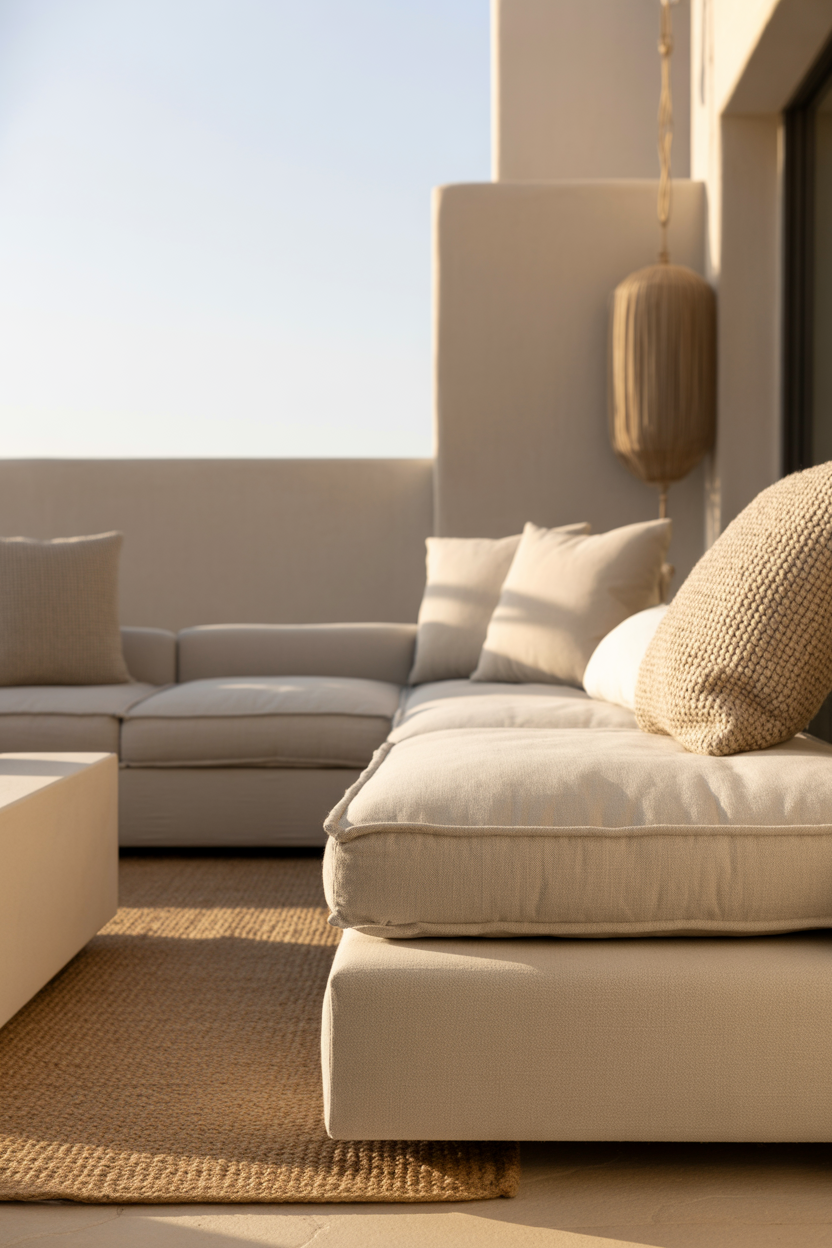 neutral balcony design with textures beige and white modern style