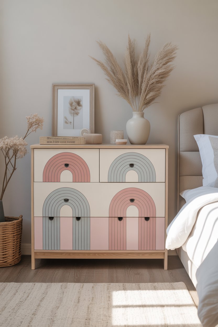 IKEA dresser with painted arch design creating a soft and trendy Pinterest-style look
