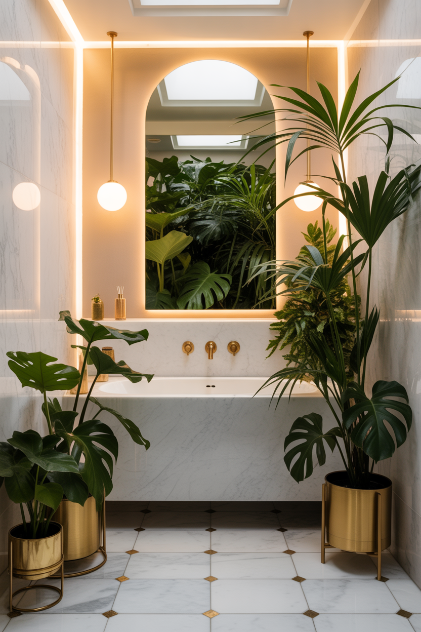 Art Deco bathroom with plants and luxury decor