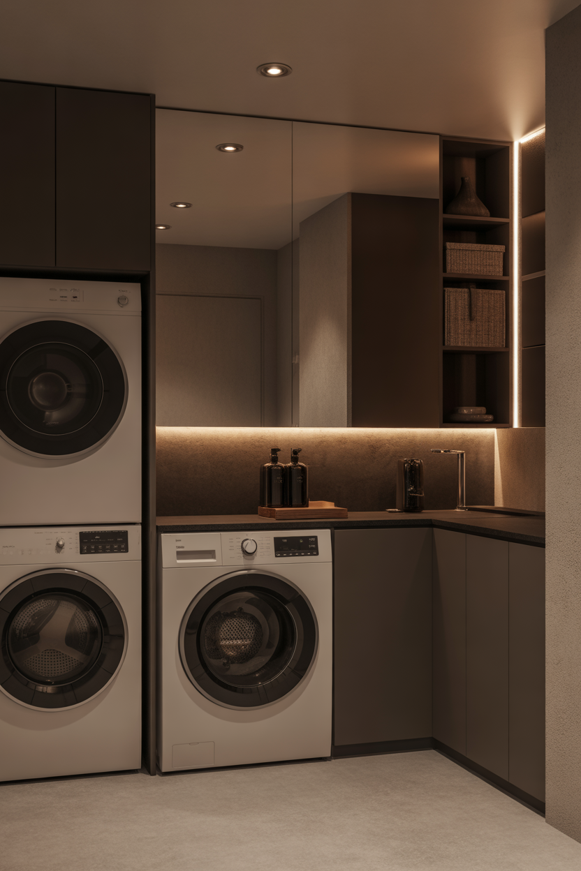 basement laundry room ideas using mirrors to brighten the space