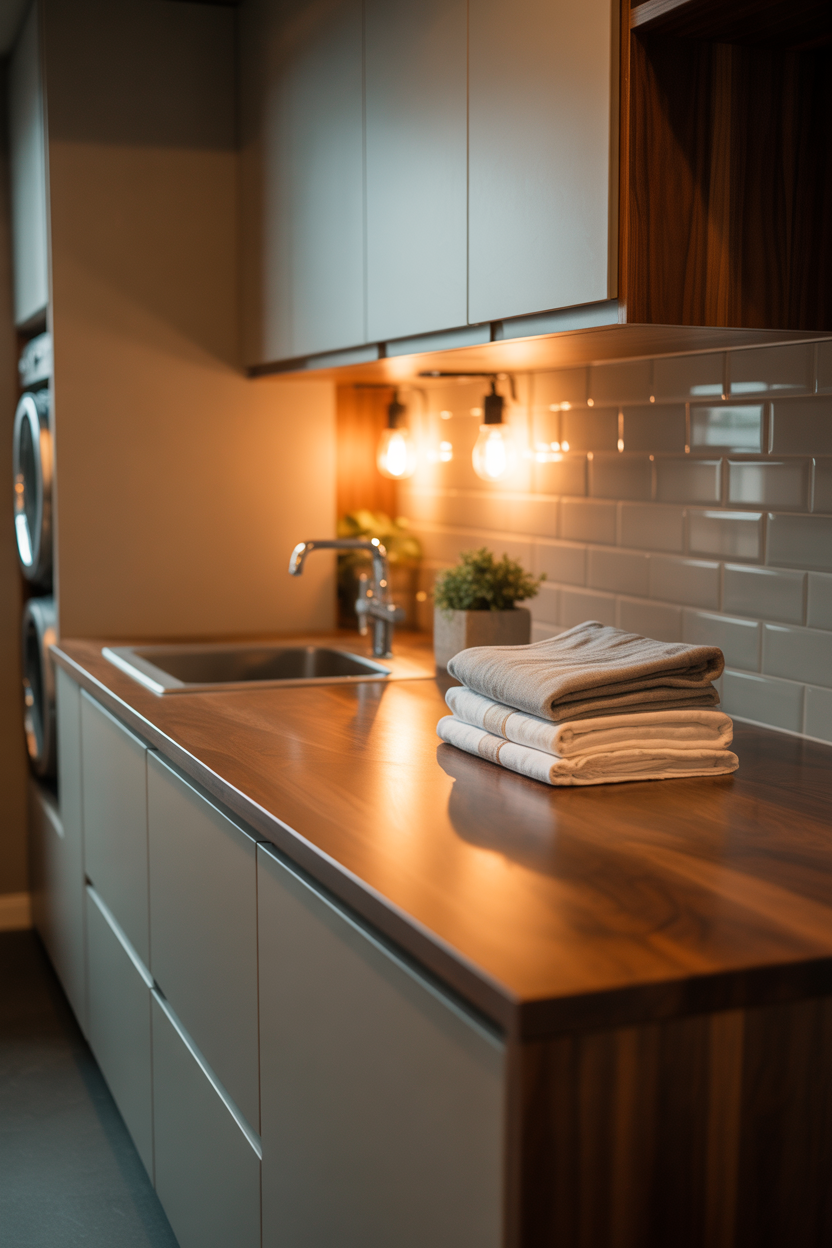 basement laundry room ideas with laundry sorting station setup