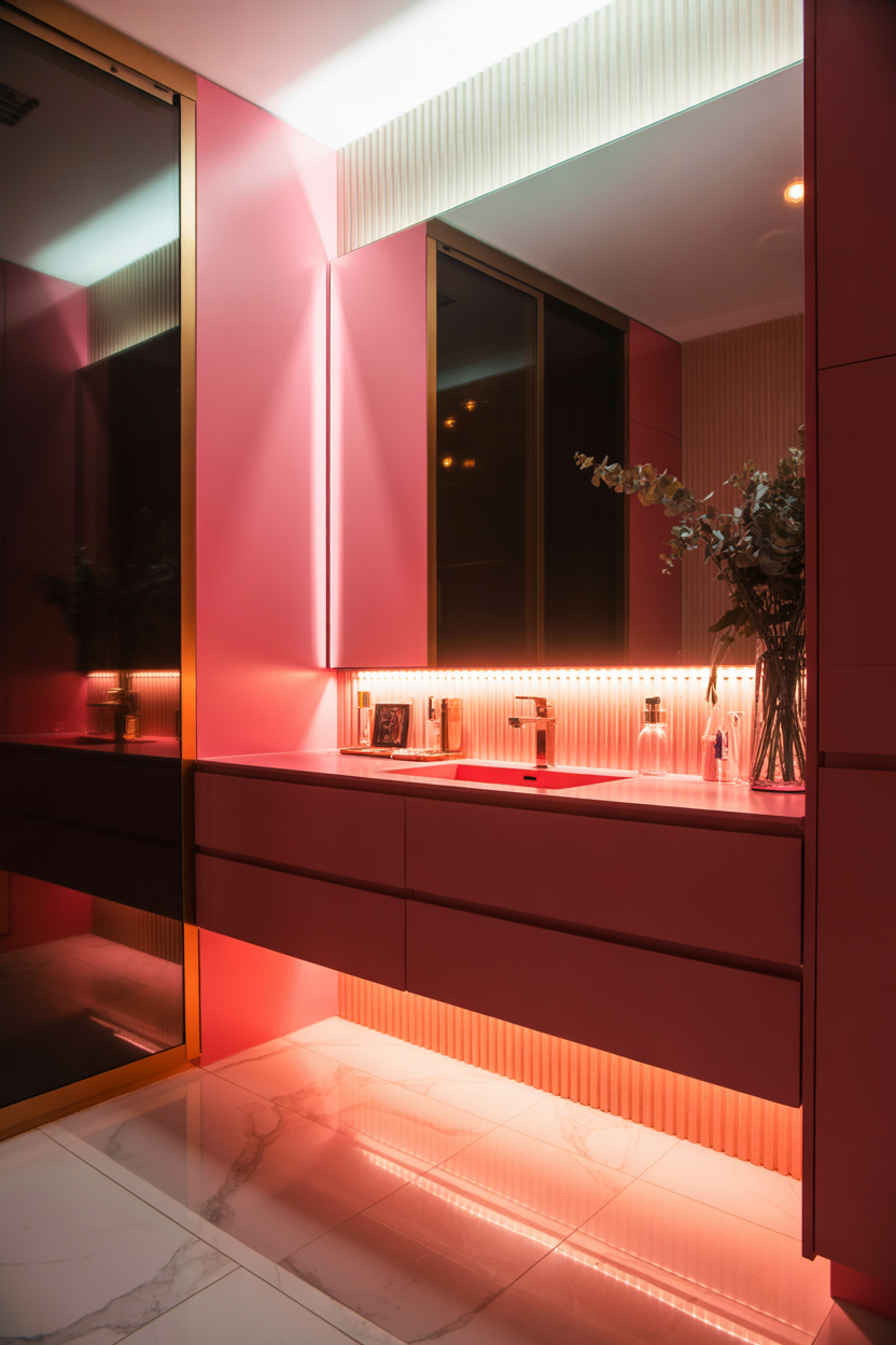 Blush floating vanity pink bathroom ideas modern small space