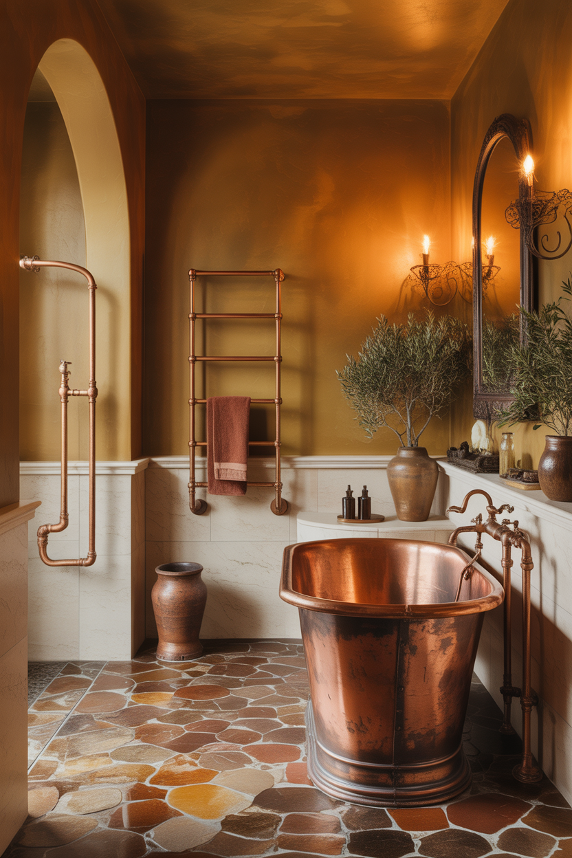 bronze and copper old Italian bathroom ideas