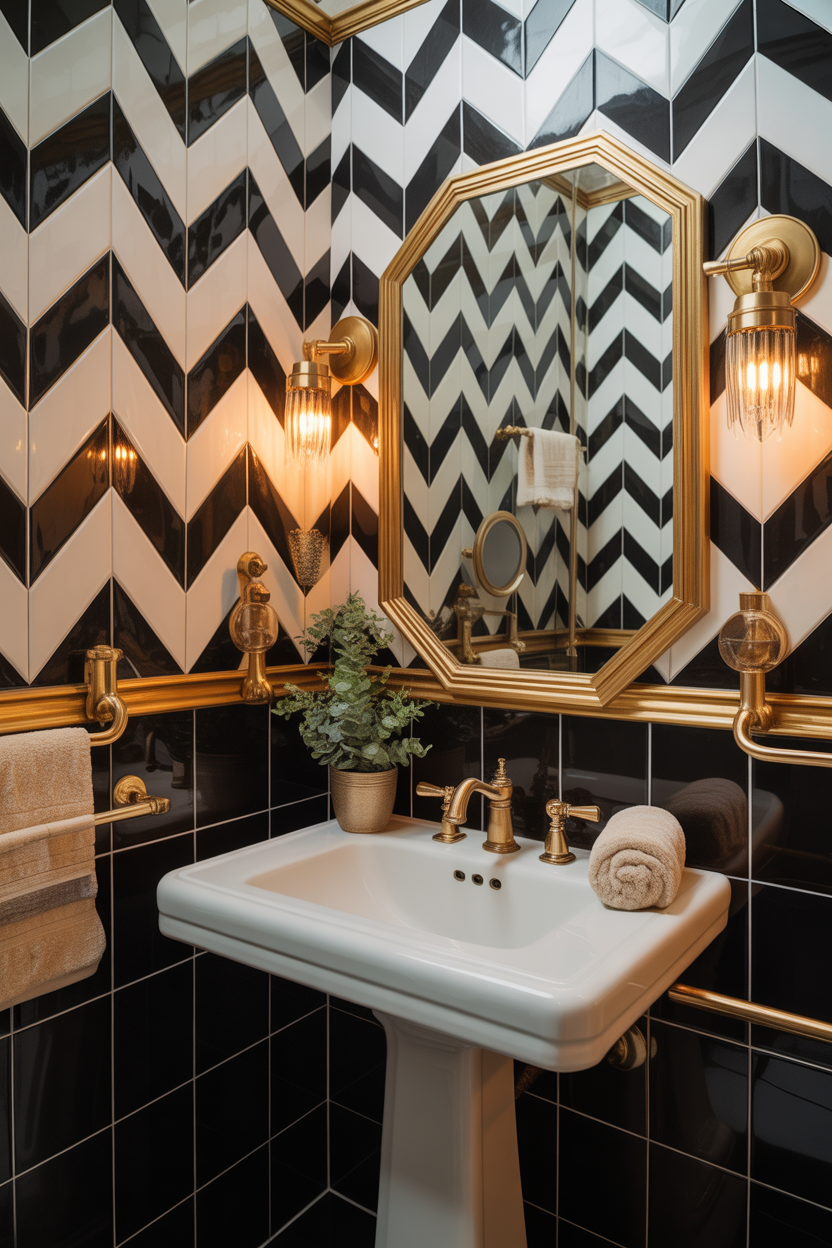 Budget-friendly Art Deco bathroom with glam design