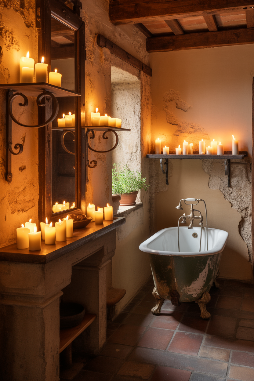 candlelight setup in old Italian bathroom ideas cozy aesthetic
