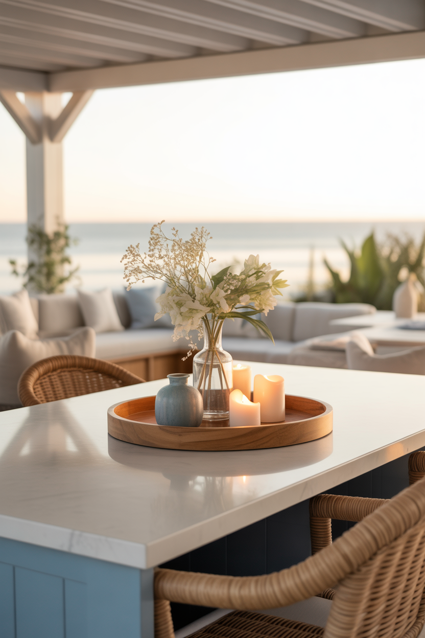 coastal kitchen island decor ideas with tray styling and candles