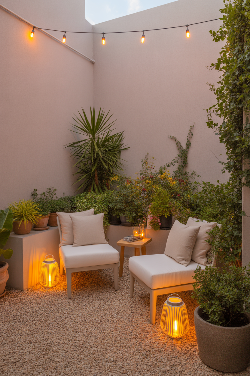 corner gravel patio ideas for small backyard spaces