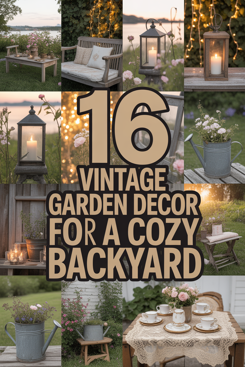 Vintage backyard garden with warm lights and floral decor