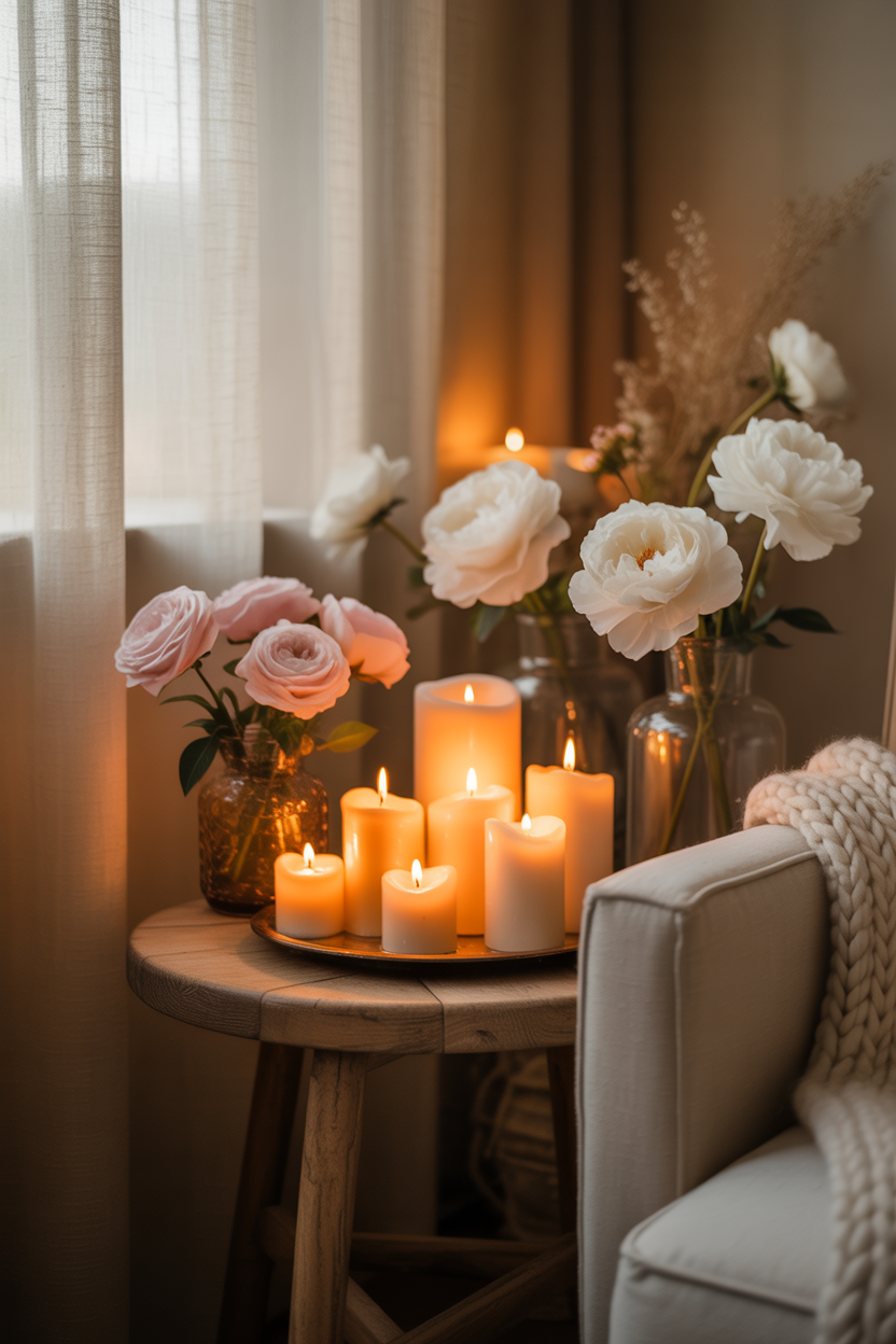 Cozy candle decoration for Mother’s Day home setup