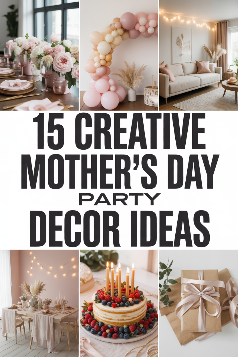 Creative Mother’s Day party decor ideas 2026 collage with balloons and flowers