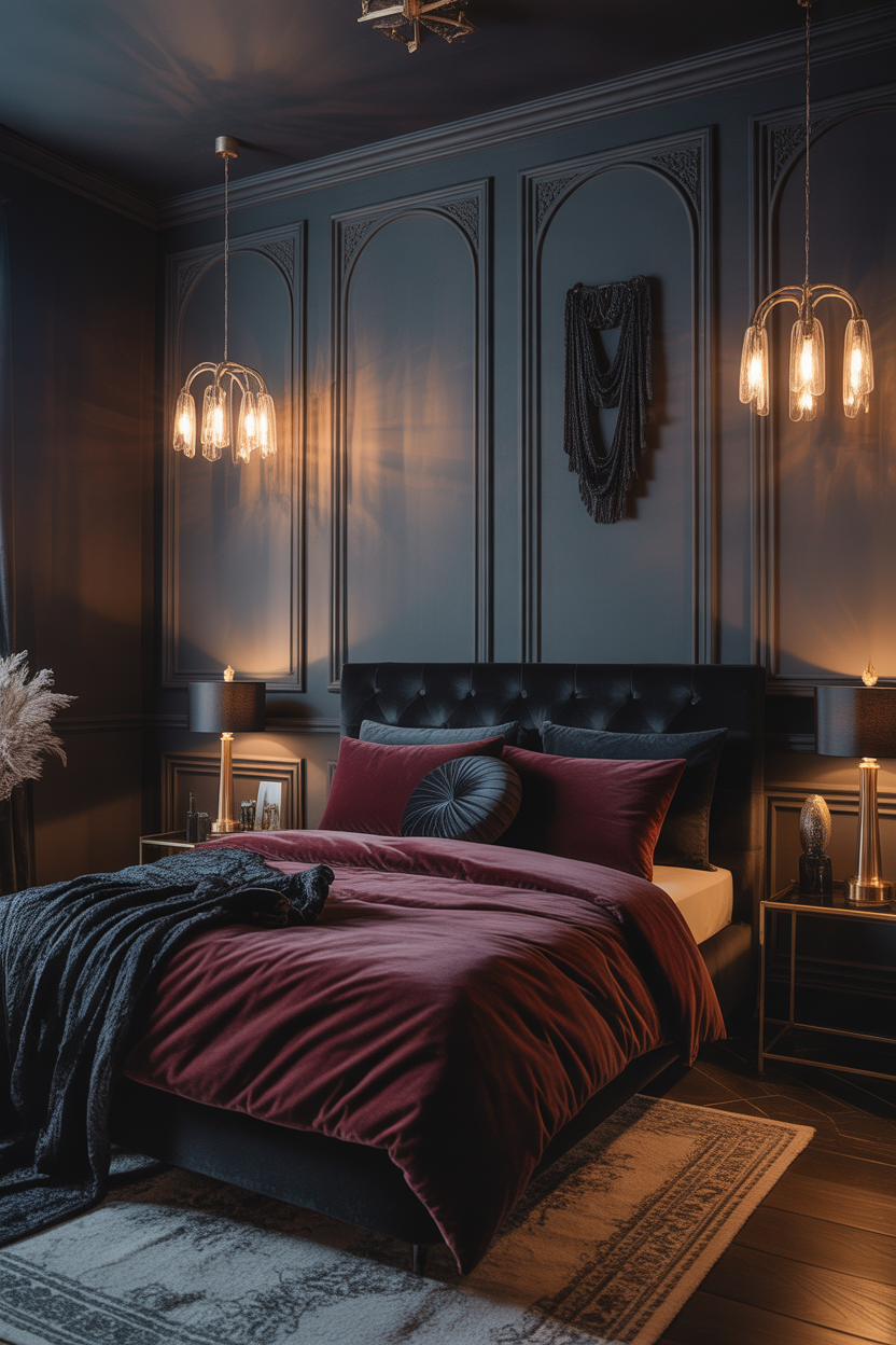 dark & moody bedroom ideas with black walls and gothic elegance