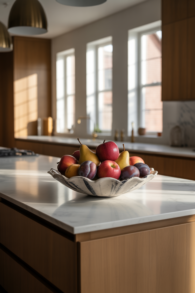 kitchen island decor ideas with decorative bowl styling