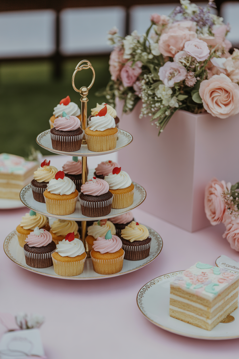 dessert-style Mother’s Day table decoration ideas with cupcakes