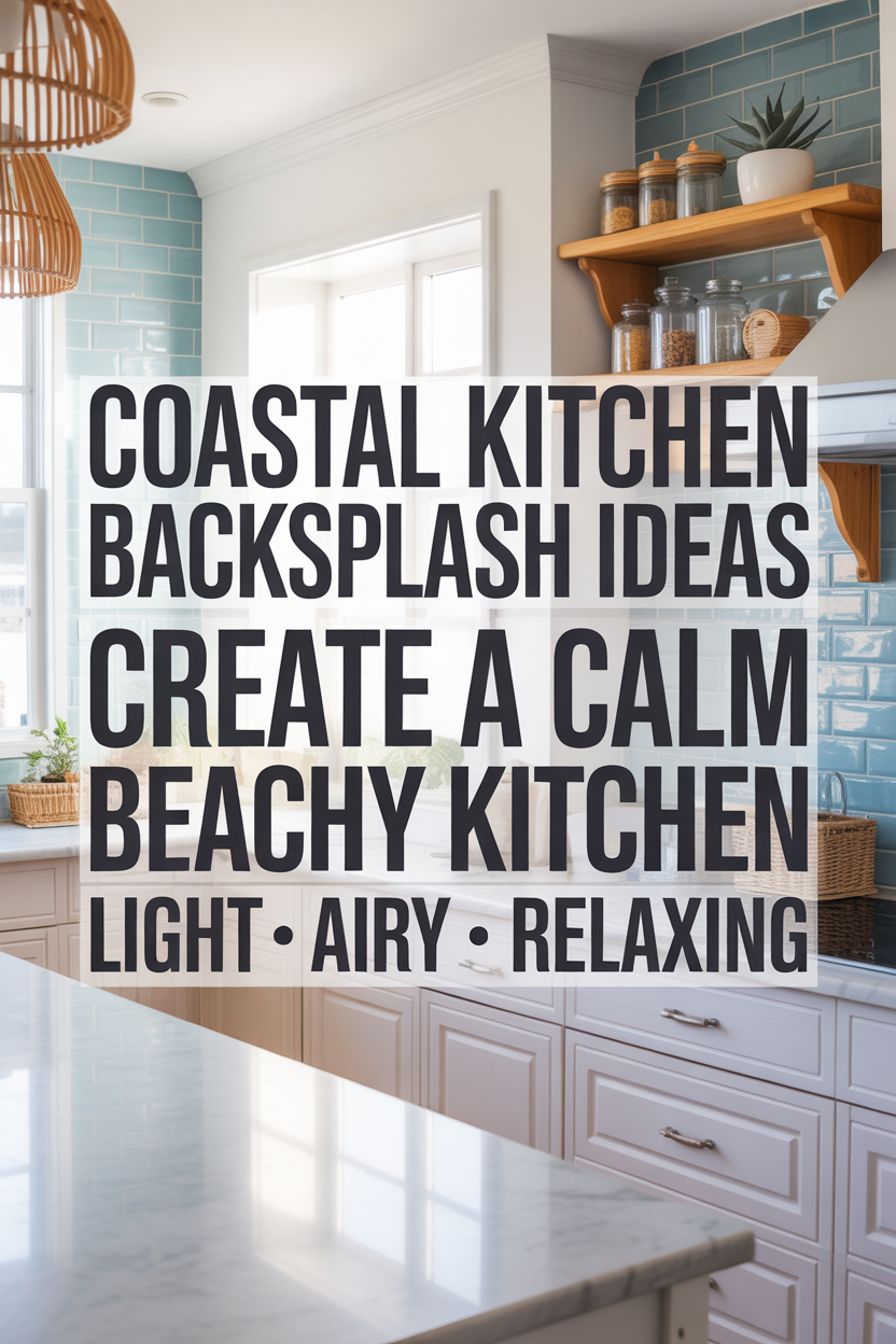 DIY coastal kitchen decor with blue backsplash for a budget-friendly beachy look