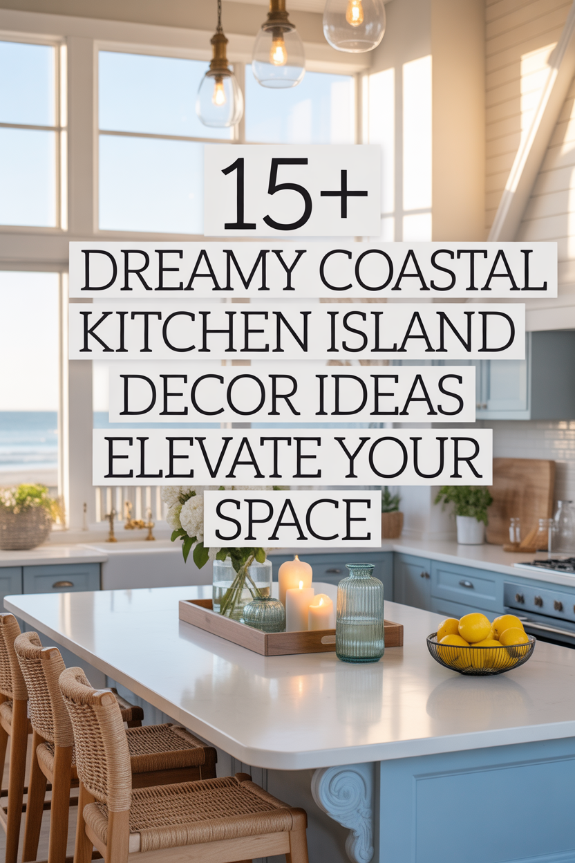 Dreamy coastal kitchen island decor ideas with elegant styling, natural textures, and bright airy beach-inspired design