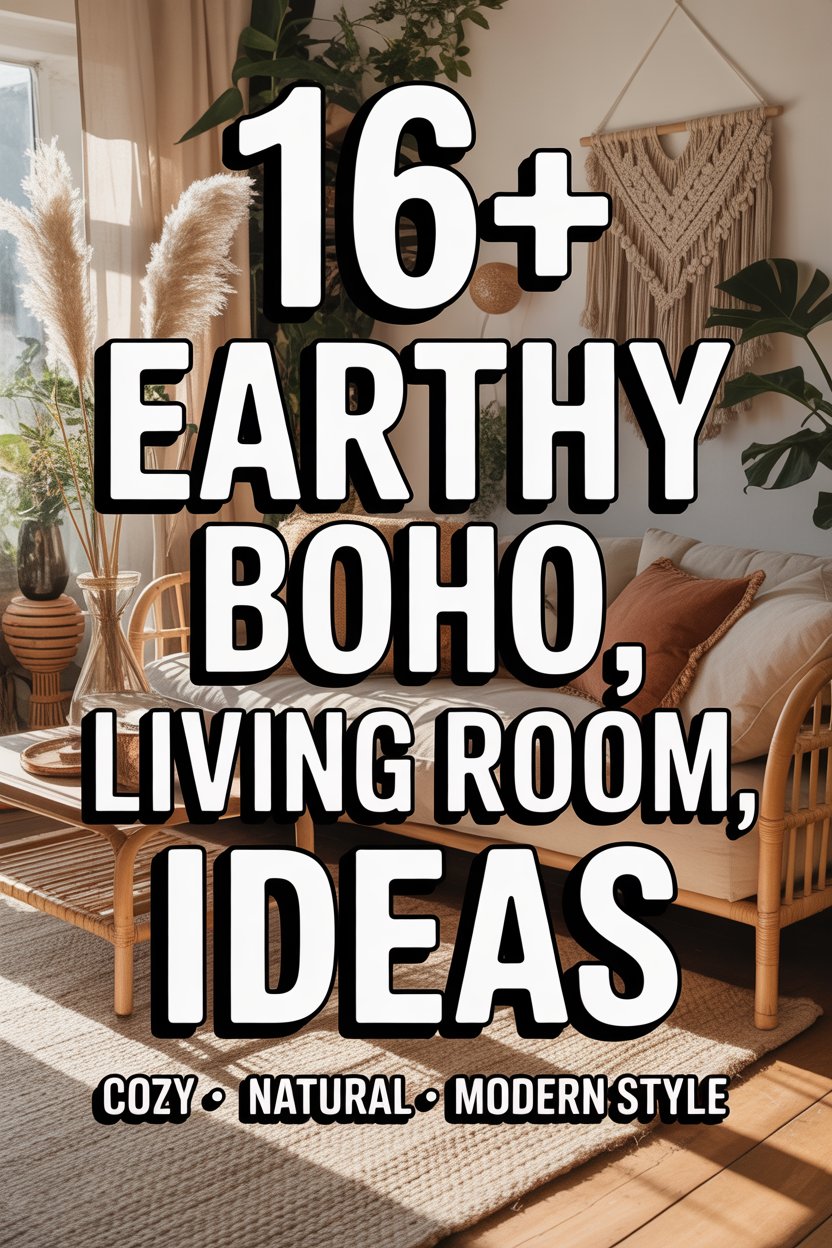 Earthy boho living room ideas with cozy natural decor, warm tones, and textured accents