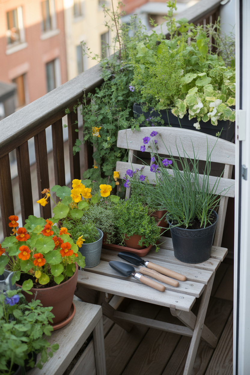 Flower container gardening ideas with edible flowers for small spaces.