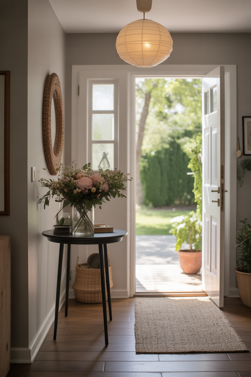entryway flower decor ideas for Mother’s Day, welcoming setup