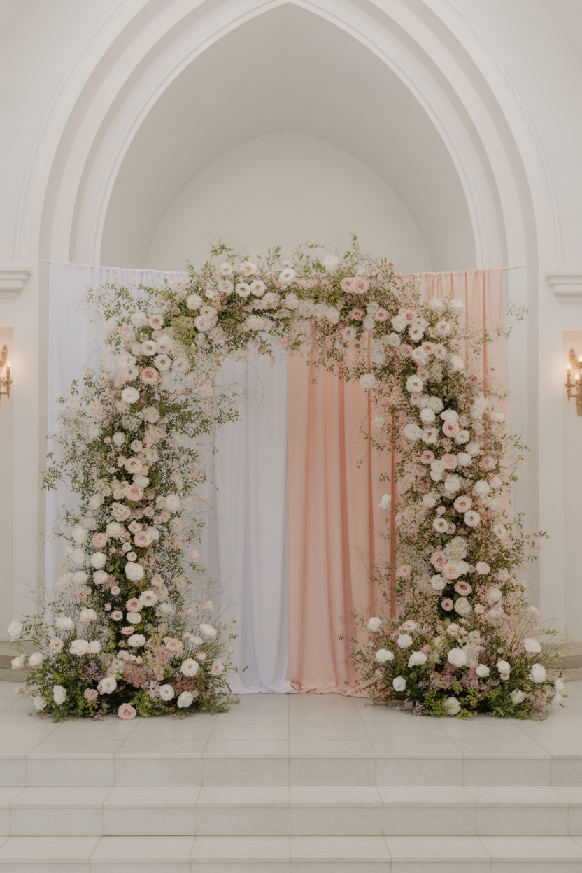 Elegant floral backdrop church stage decoration for Mother’s Day