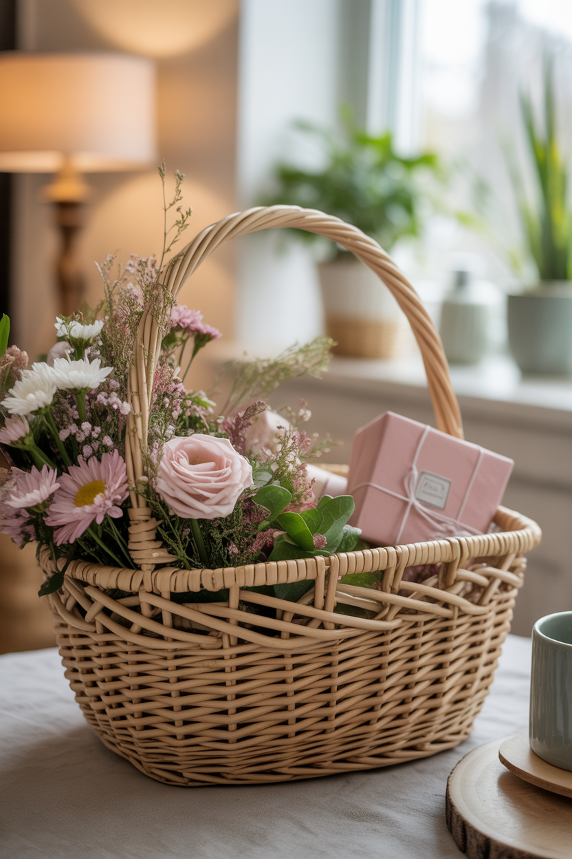 flower basket decor ideas for Mother’s Day DIY gift setup