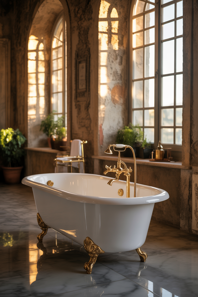 Tip: Place a small wooden table next to tub for candles or decor.