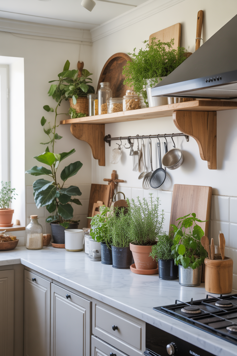 Fresh herbs in a French farmhouse kitchen
