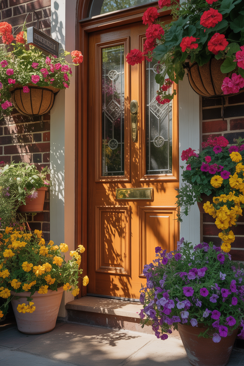 front door, summer front porch, flower pot framing ideas
