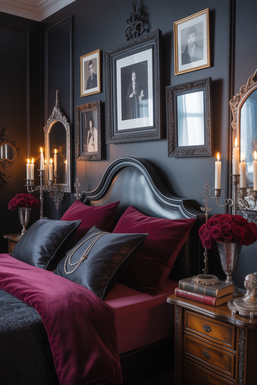 dark & moody bedroom ideas with personal gothic touches
