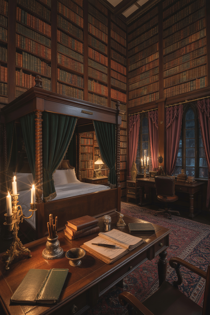 dark & moody bedroom ideas with gothic dark academia style