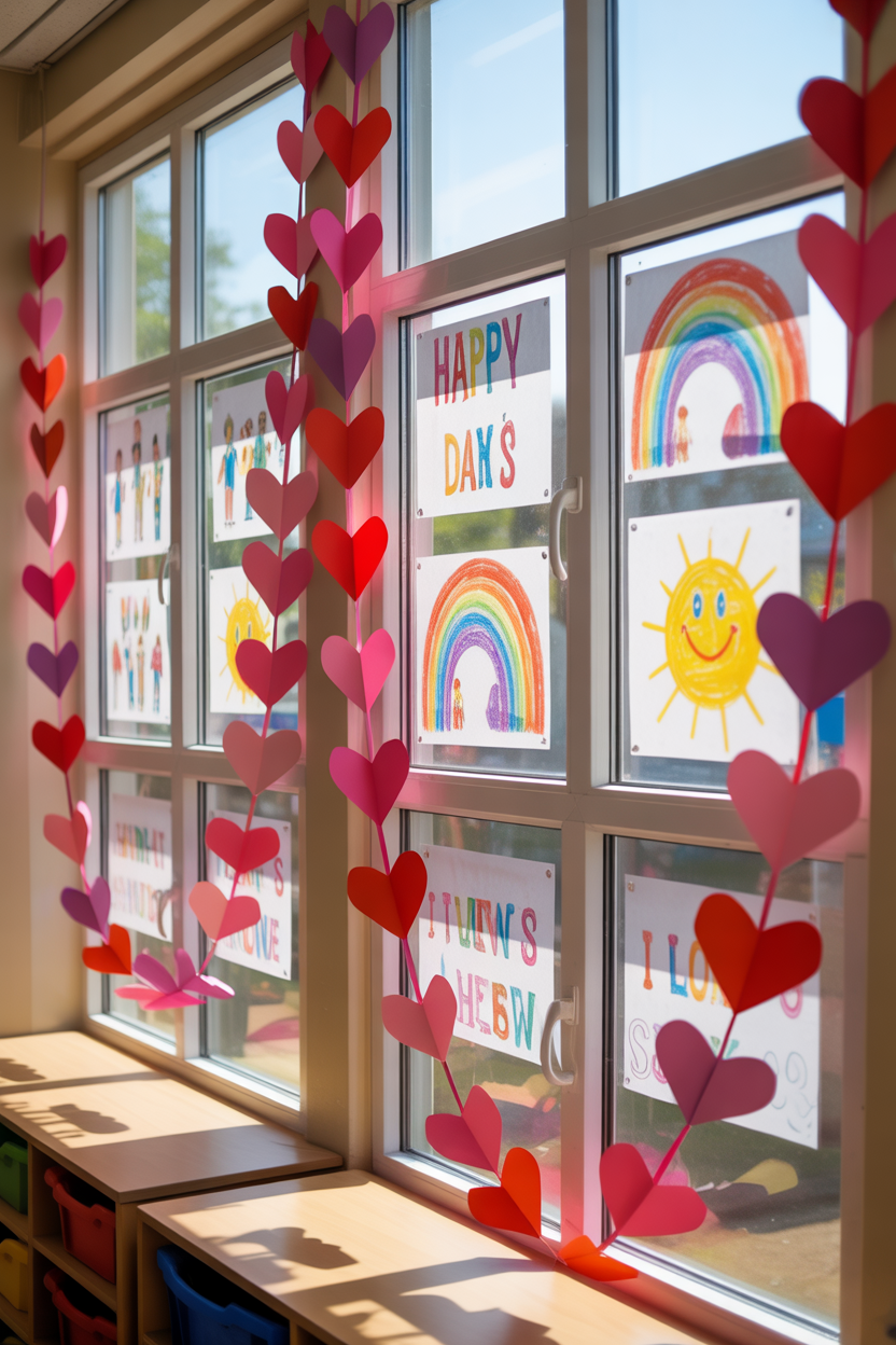 Heart-shaped garlands classroom decoration for Mother’s Day