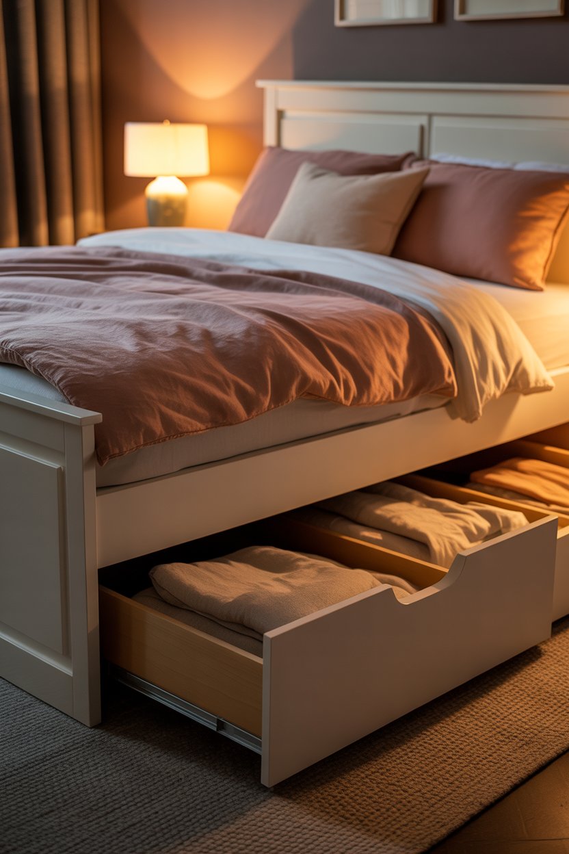 IKEA MALM bed frame with hidden storage drawers hack for small bedroom organization