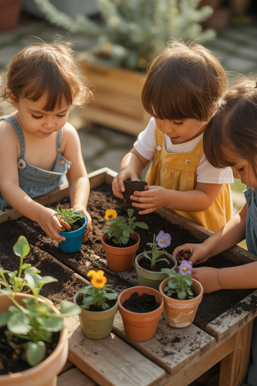preschool summer gardening activity for kids learning outdoors