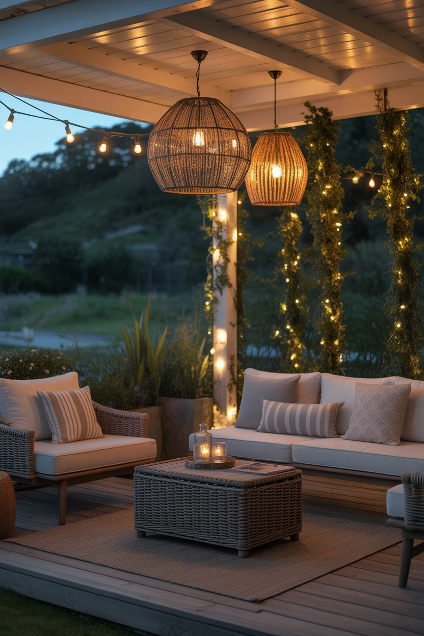 Nighttime glow lantern ideas for a covered patio with cozy luxury vibes
