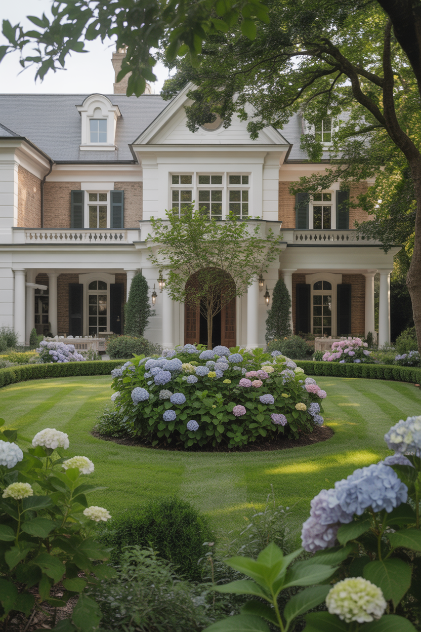 hydrangea island bed front yard landscaping for bold curb appeal