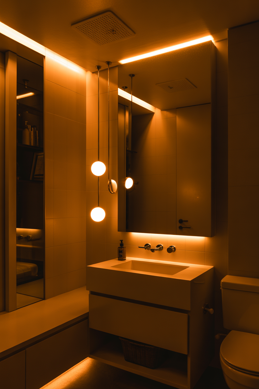 Bathroom layered lighting small luxury spa modern design