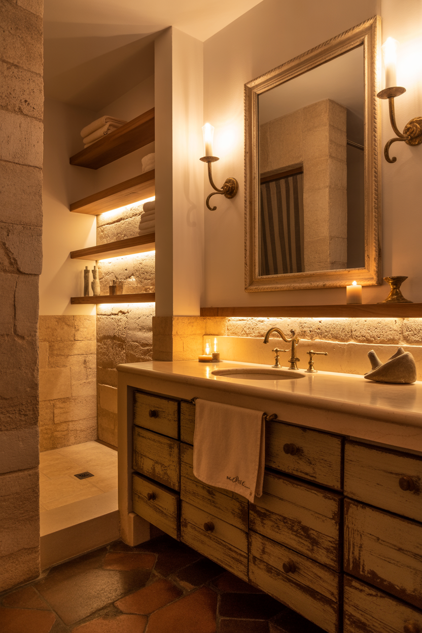 layered lighting old Italian bathroom ideas cozy