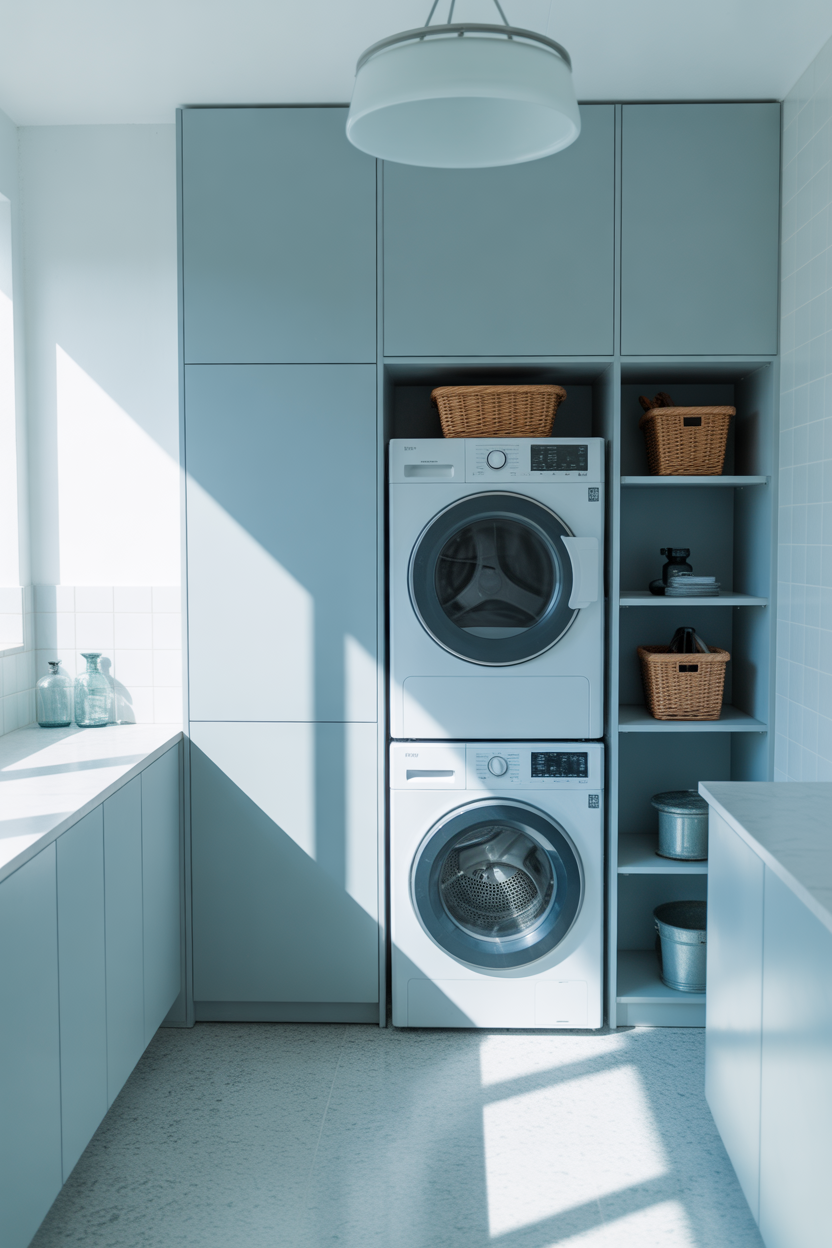 minimalist blue laundry room with a clean and clutter-free design