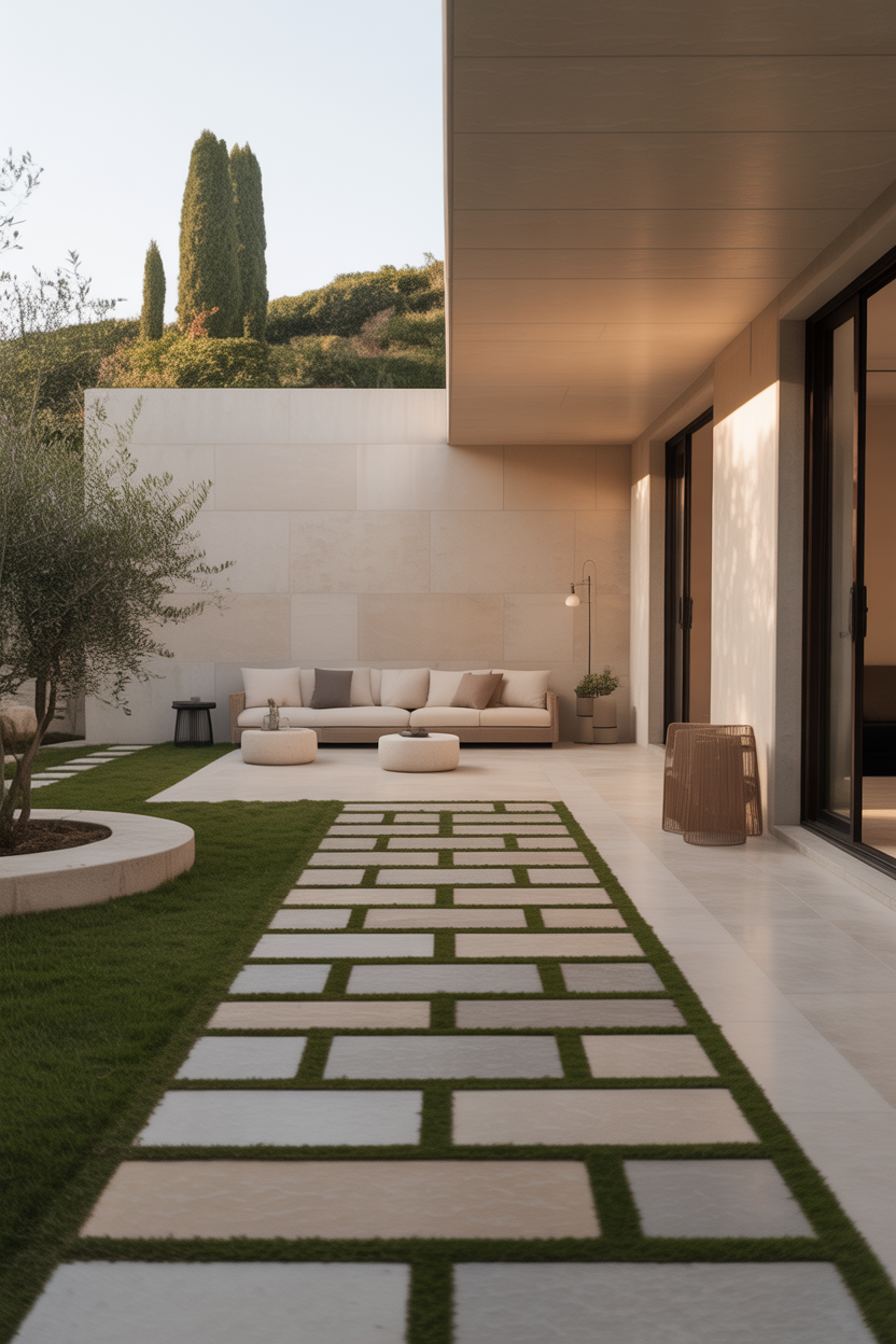 modern minimalist flagstone patio design ideas with clean layout