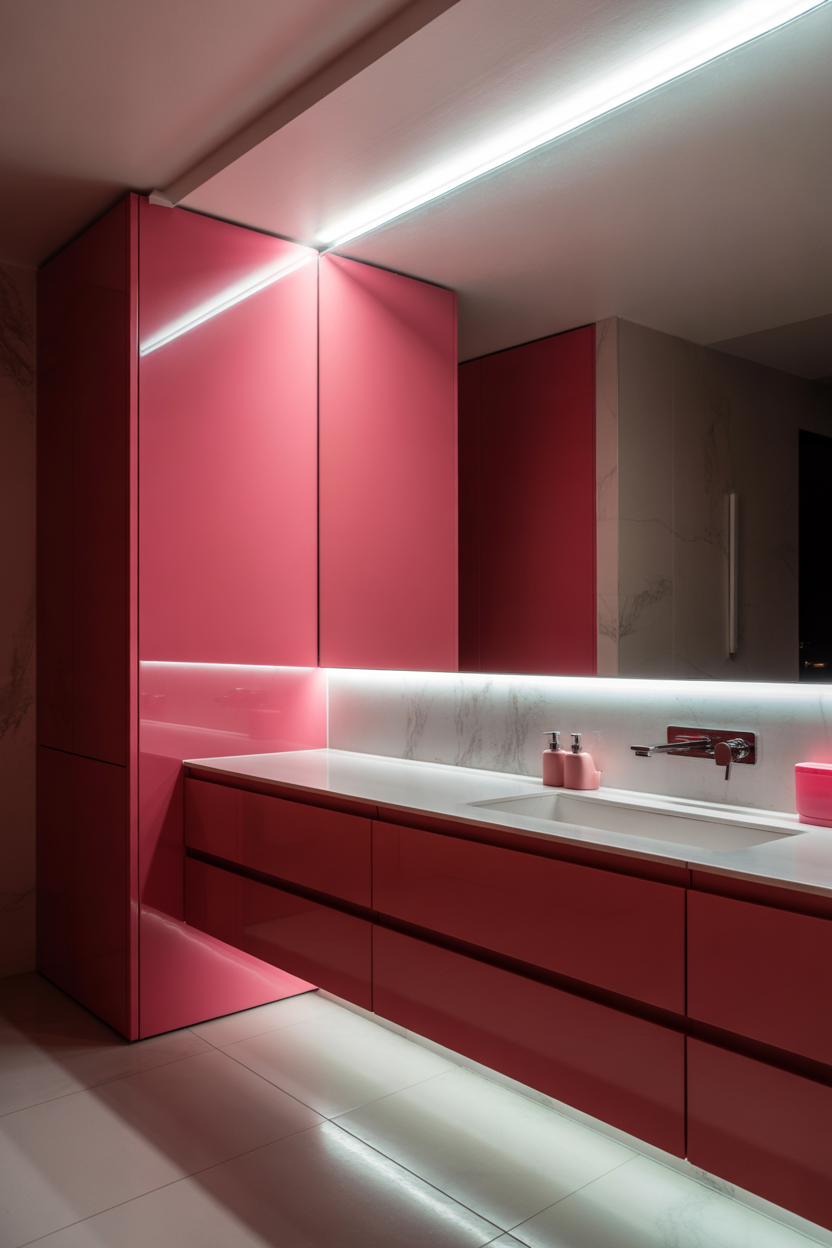 pink bathroom ideas with white minimalist styling aesthetic look