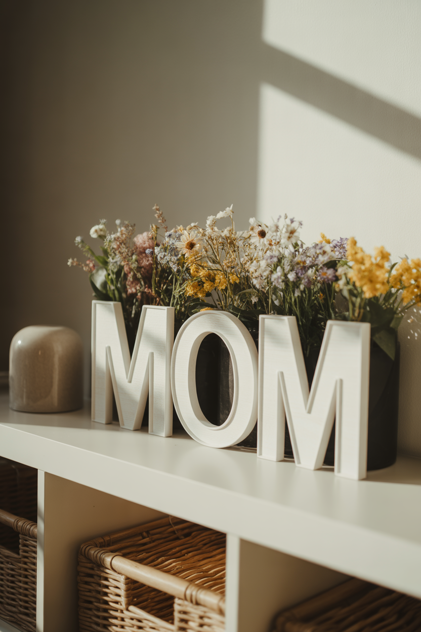 Mom letter flower decor ideas for Mother’s Day creative setup