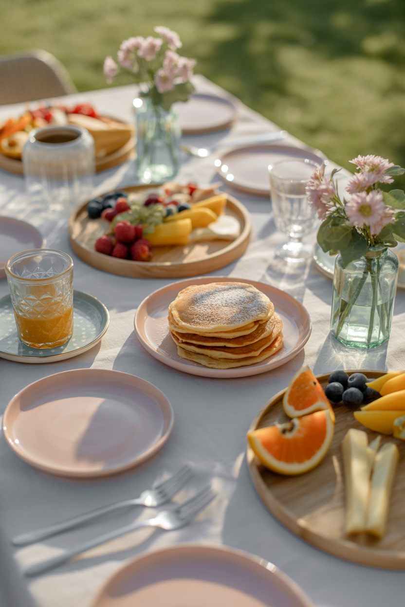 sweet brunch Mother’s Day table decoration ideas with pastries and fruits