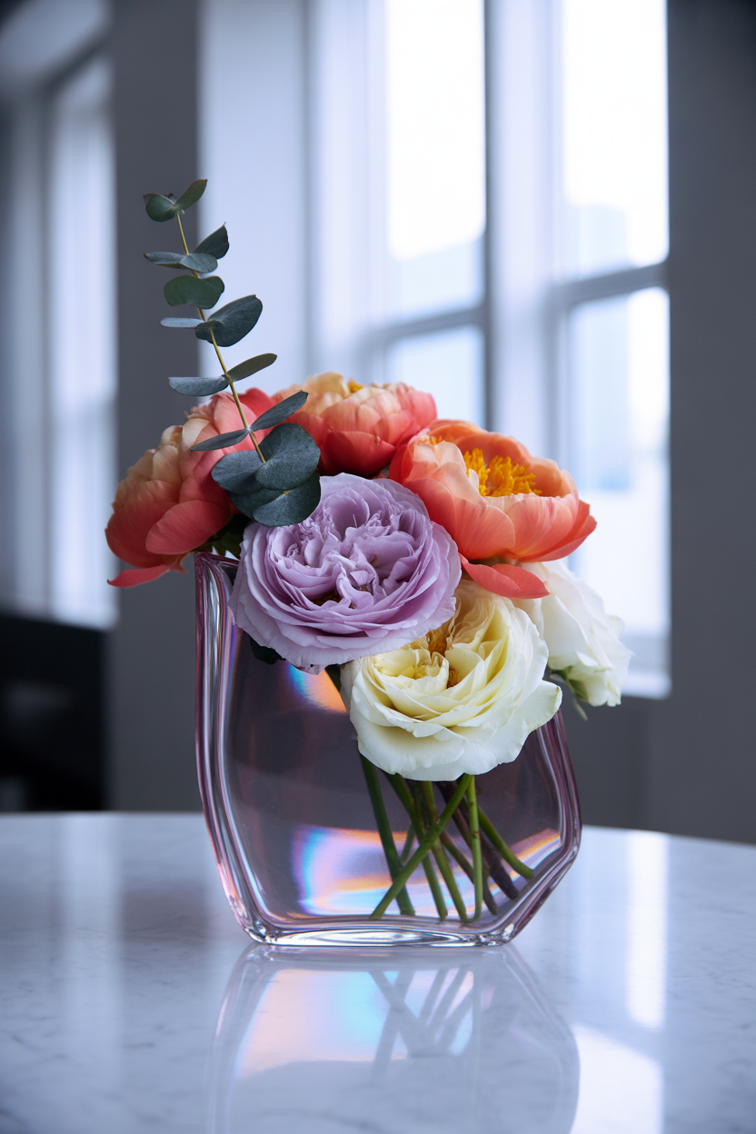 layered Mother’s Day flower ideas in a glass vase